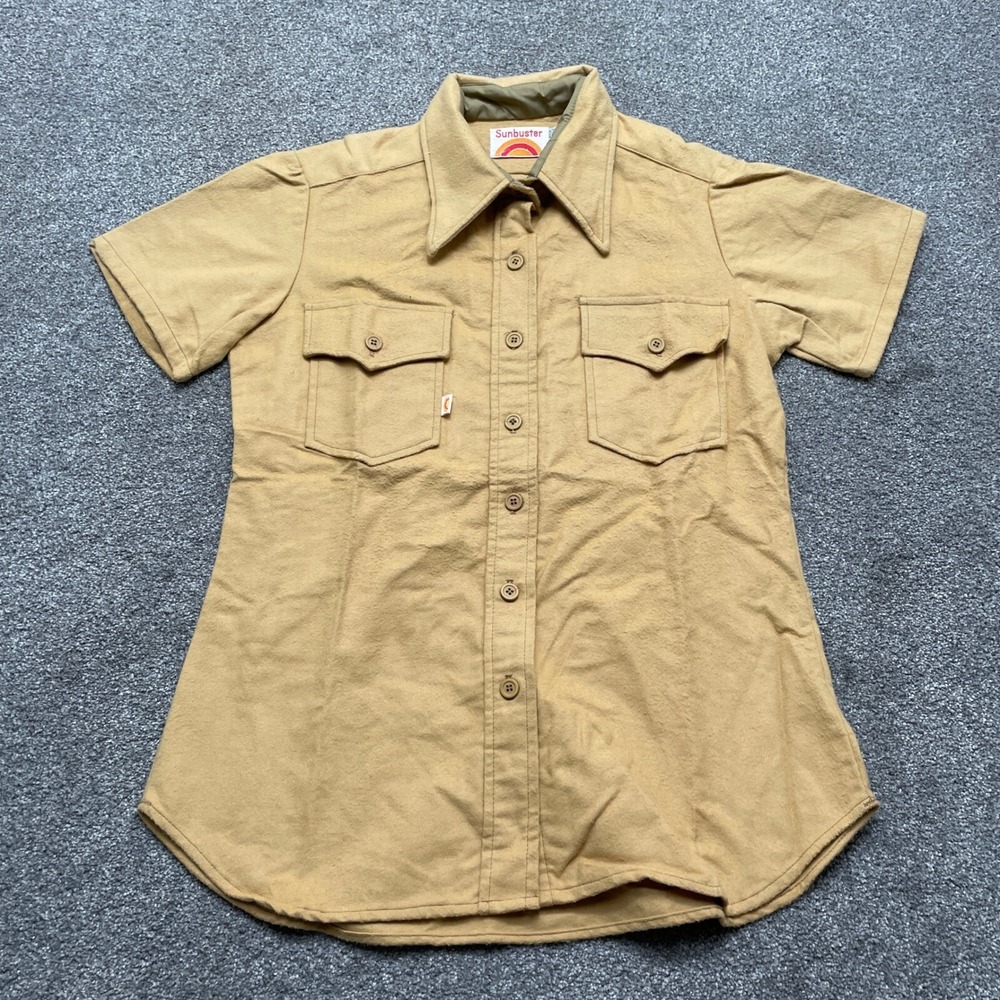 VINTAGE Sunbuster Shirt Large Beige Short Sleeve Western Pockets